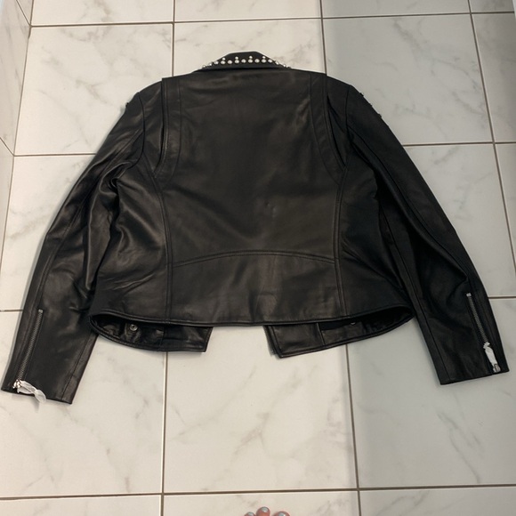 NWT Rebecca Minkoff WES MOTO leather jacket with pearls Black Medium - Picture 7 of 10